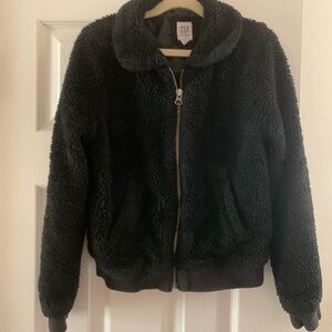 Black Gap fuzzy teddy bear jacket with zipper, kids large